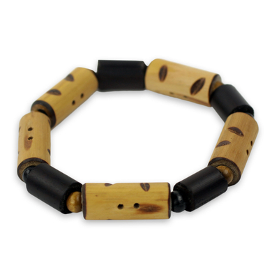 Bamboo and wood stretch bracelet, 'Bamboo Delight' - Handcrafted African Women's Bracelet with Bamboo and Wood