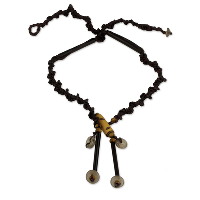Bamboo beaded necklace, 'African Twist' - Artisan Crafted Bamboo and Recycled Glass Necklace