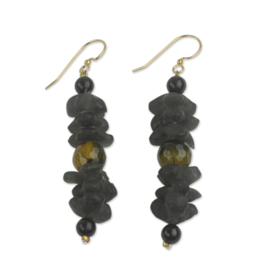 Artisan Crafted Amber Earrings with Recycled Glass Beads