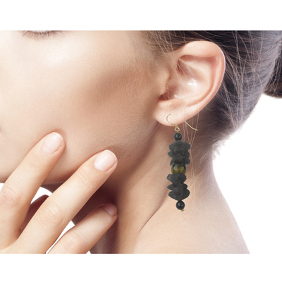 Amber beaded earrings, 'Akorfa' - Artisan Crafted Amber Earrings with Recycled Glass Beads