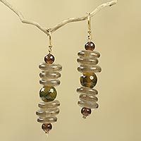 Amber beaded earrings, 'Dzifa' - Amber African Earrings Crafted by Hand with Recycled Beads