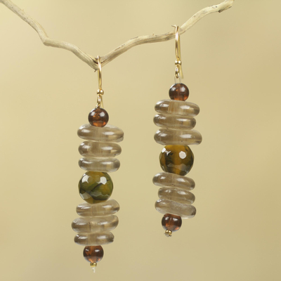 Amber beaded earrings, 'Dzifa' - Amber African Earrings Crafted by Hand with Recycled Beads