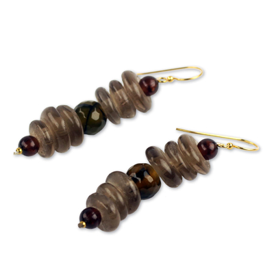 Amber beaded earrings, 'Dzifa' - Amber African Earrings Crafted by Hand with Recycled Beads