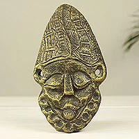 African ceramic mask, 'Kotokoli' - Clay Mask with Golden Finish Handmade by African Artisan