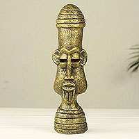 African ceramic sculpture, 'Okyeame Kofi' - Hand Crafted African Ceramic Mask Sculpture from Ghana