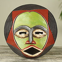 African wood mask, 'Kekeli' - Original Hand Carved African Wood Mask with Star Motif