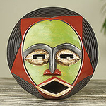 Original Hand Carved African Wood Mask with Star Motif, 'Kekeli'