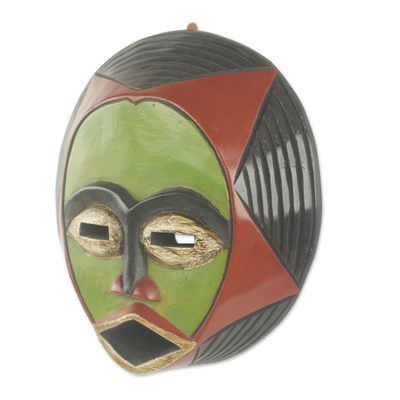 Afrikanische Holzmaske, 'Kekeli' - Original handgeschnitzte afrikanische Holzmaske mit Sternmotiv