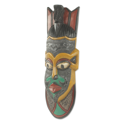 Afrikanische Holzmaske, „Hevi Vi“ – Bemalte afrikanische Maske, handgefertigt aus Holz und Metall