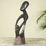 Original Abstract African Wood Sculpture of Mother and Child, 'Dada Kli Vi'