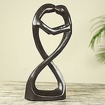 Hand Carved African Abstract Wood Sculpture of Lovers, 'Lolonyo'