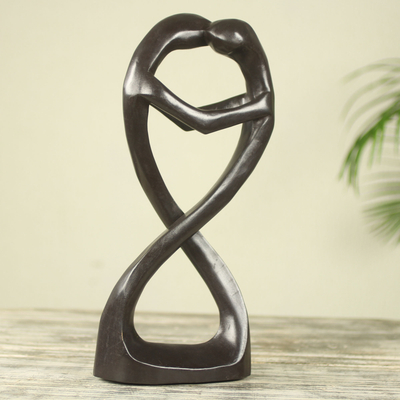 African wood sculpture, 'Lolonyo' - Hand Carved African Abstract Wood Sculpture of Lovers