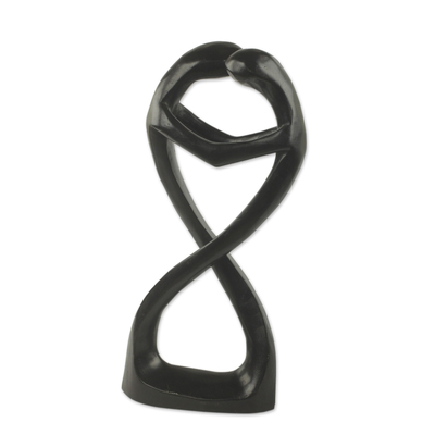African wood sculpture, 'Lolonyo' - Hand Carved African Abstract Wood Sculpture of Lovers