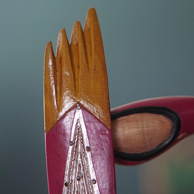 Afrikanische Holzschnitzerei - Afrikanische Stammes-Vogelschnitzerei aus Holz mit Metallakzenten