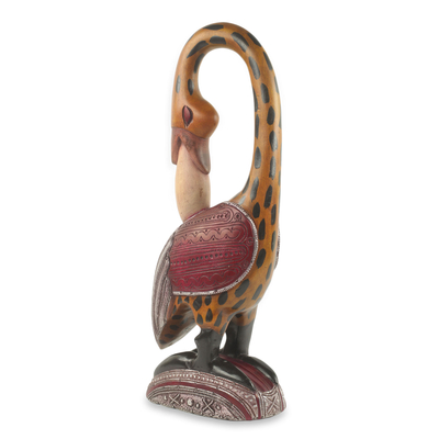 Colorful African Wood Bird Sculpture Hand Carved in Ghana