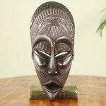 African wood mask, 'Yaa Asantewa' - Unique Hand Crafted Wood and Metal African Mask