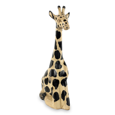 Wood sculpture, 'Giraffe at Rest I' - Hand Carved and Painted Wood Giraffe Sculpture from Ghana