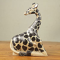 Wood sculpture, 'Giraffe at Rest II' - African Artisan Crafted Fair Trade Wood Giraffe Sculpture
