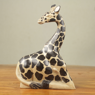 Wood sculpture, 'Giraffe at Rest II' - African Artisan Crafted Fair Trade Wood Giraffe Sculpture