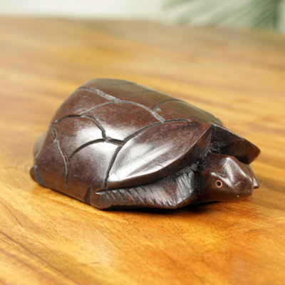 Ebony wood sculpture, 'Tortoise' - African Handmade Small Ebony Wood Tortoise Sculpture
