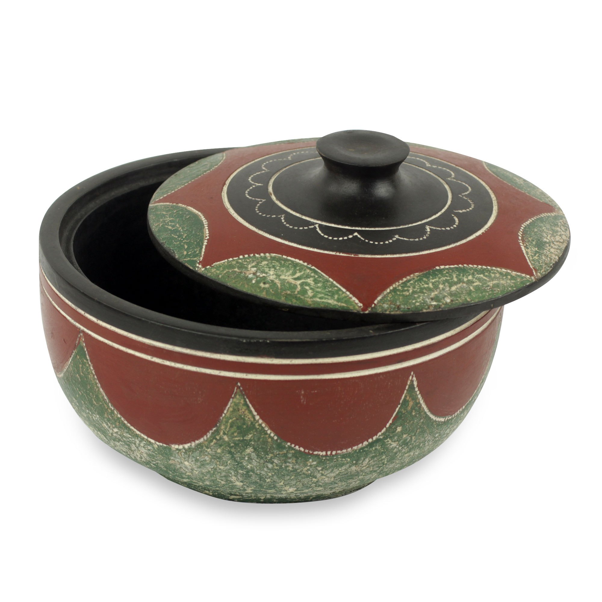 African Decorative Carved Wooden Bowl with Lid Adipaa NOVICA