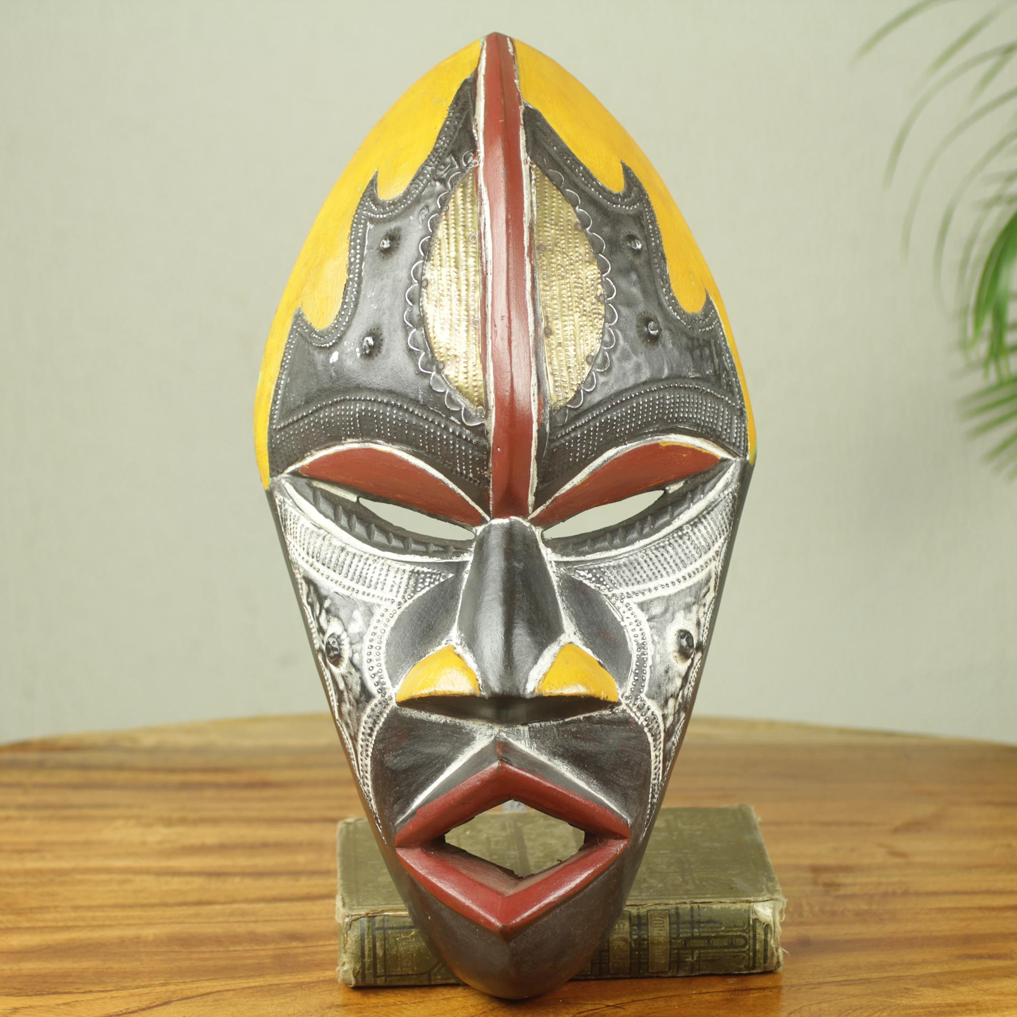 Colorful Hand Carved and Painted Ghana African Mask - The Face of