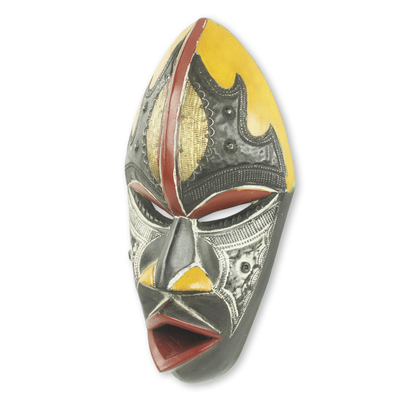 Máscara de madera africana - Colorida máscara africana de Ghana tallada y pintada a mano