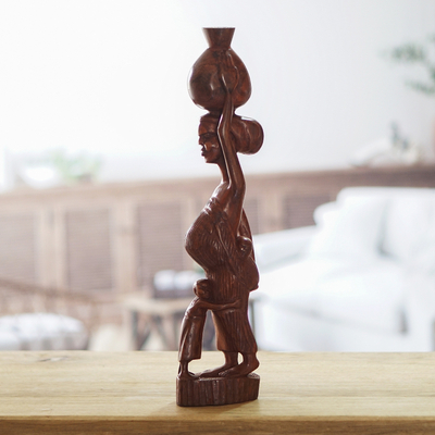Escultura de madera - Escultura de madera africana tallada a mano con tema familiar