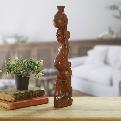 Holzskulptur – Handgeschnitzte afrikanische Holzskulptur mit Familienthema