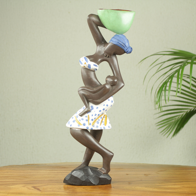 Afrikanische Holzskulptur, 'Medo Meba'. - Afrikanische Skulptur von Mutter und Kind, handgeschnitzt in Holz