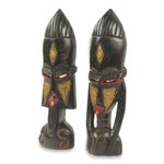 African wood mask sculptures, 'Meedo' (pair) - Hand Carved African Male and Female Masks (Pair)