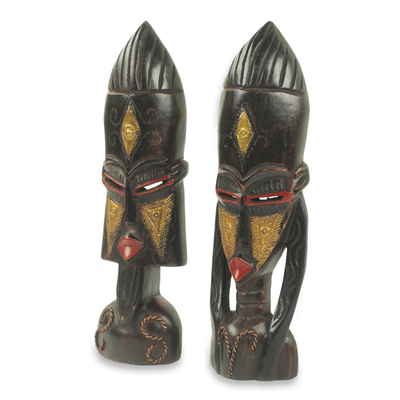 Afrikanische Holzmaskenskulpturen, „Meedo“ (Paar) – Handgeschnitzte afrikanische männliche und weibliche Masken (Paar)