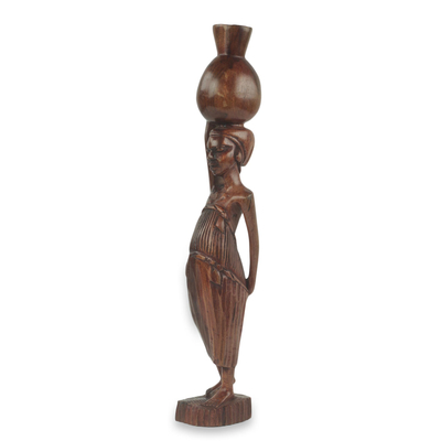 Wood sculpture, 'Sophia's Mother' - Ghanaian Hand Carved Mother and Child Wood Sculpture