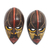 Minimáscaras de madera africanas, 'Ntaafo' (par) - Pequeñas máscaras de madera decorativas hechas a mano en Ghana (par)