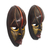 Minimáscaras de madera africanas, 'Ntaafo' (par) - Pequeñas máscaras de madera decorativas hechas a mano en Ghana (par)