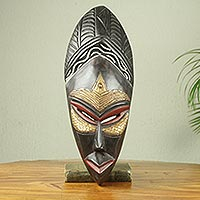 African wood mask, 'Nana Yaw' - Regal African Wood Wall Mask Crafted by Hand
