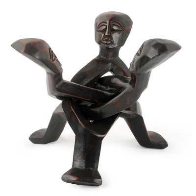 African wood sculpture, 'True Unity' - Ghana 9-Inch Sculpture Carved from Single Piece of Wood
