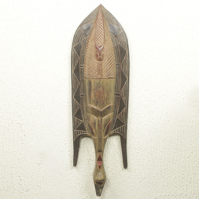 Original African Wood Mask Crafted by Hand - Fish Man