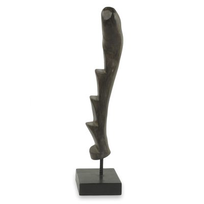 Wood sculpture, 'Ladder to Success' - Abstract Hand Carved Wood Ladder Sculpture on Stand