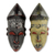 African wood masks, 'Akan Chief II' (pair) - Ghanaian Hand Made Sese Wood Masks with Metal (Pair) thumbail