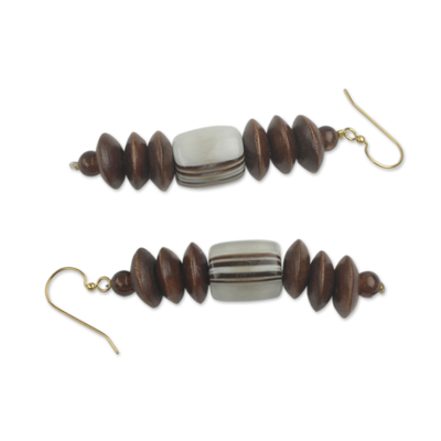Wood beaded earrings, 'Kafui' - Fair Trade Beaded African Earrings Crafted by Hand