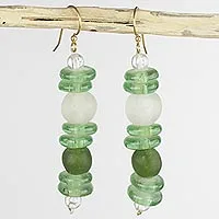 Recycled glass dangle earrings, 'Dziedzorm' - Green Beaded Earrings from Africa Fair Trade Jewelry