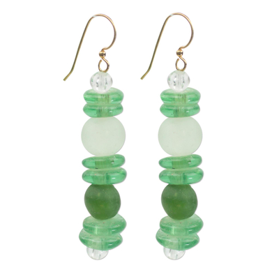 Recycled glass dangle earrings, 'Dziedzorm' - Green Beaded Earrings from Africa Fair Trade Jewelry