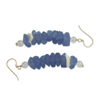 Beaded earrings, 'Forever' - Blue and White Beaded Earrings Crafted by Hand in Ghana