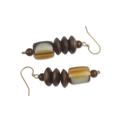 Wood beaded earrings, 'Edinam' - Wood Beaded Dangle Earrings Artisan Crafted Jewellery