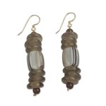 Beaded earrings, 'Xose in Beige' - African Earrings Crafted by Hand with Recycled Beads