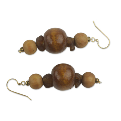Wood beaded earrings, 'Dzidudu' - Wood Beaded Dangle Earrings Artisan Crafted Jewelry