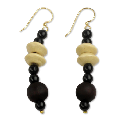 Wood beaded earrings, 'Muse' - Artisan Crafted Wood and Recycled Beads Earrings