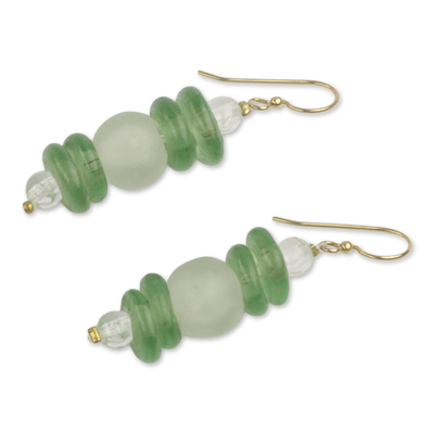 Recycled glass dangle earrings, 'Shine' - Handcrafted Eco Friendly African Dangle Earrings