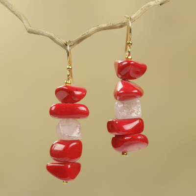 Agate dangle earrings, 'Red Velvet' - Red Agate Handcrafted African Dangle Earrings